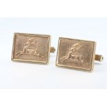 A pair of 9ct yellow gold cufflinks decorated with deer 20.3 grams