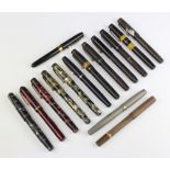 Three Summit 100 fountain pens, a black Summit S125 fountain pen, a black Platignum fountain pen,