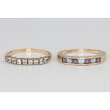 Two 9ct yellow gold gem set rings, size O and P
