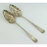 A pair of George III embossed Scotts silver berry spoons, Edinburgh 1816, 122 grams