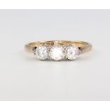 A 9ct yellow gold 3 stone paste ring, 2.9 grams, size Q 1/2