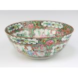 A circular Chinese Canton famille rose porcelain bowl decorated court figures 8cm x 18cm, base