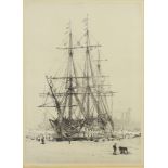 William Lionel Wylie (1851-1931), etching, signed in pencil "Victory in Portsmouth Dockyard" 36cm