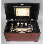 A 19th Century musical box playing 8 aires, striking on 3 bells and with 15.5cm drum, contained in a