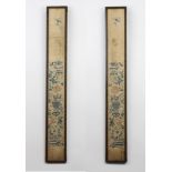 A pair of 19th Century Chinese silk work embroideries of vases of flowers 86cm x 9cm