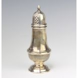 A silver baluster sugar shaker, 92 grams, 15cm, marks rubbed