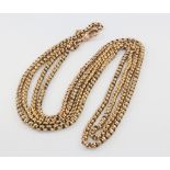 A Victorian 9ct yellow gold muff chain, 30 grams, 140cm