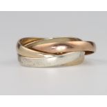 A 9ct yellow gold 3 colour wedding band 4.4 grams, size N