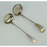 A Victorian silver sifter spoon, London 1870 and a ladle, 68 grams