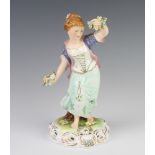 A Royal Crown Derby porcelain figure - Spring, raised on a rococo base, decorated by S P Slack, 23cm
