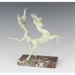 An Istvan Komaromy figure group of a naked young lady with deer, raised on a marble base 24cm