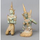 A Thai gilt bronze figure of a seated deity and 1 other of a musician 20cm x 10cm x 8cm