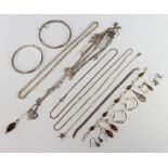 A silver necklace and minor silver jewellery, 144 grams