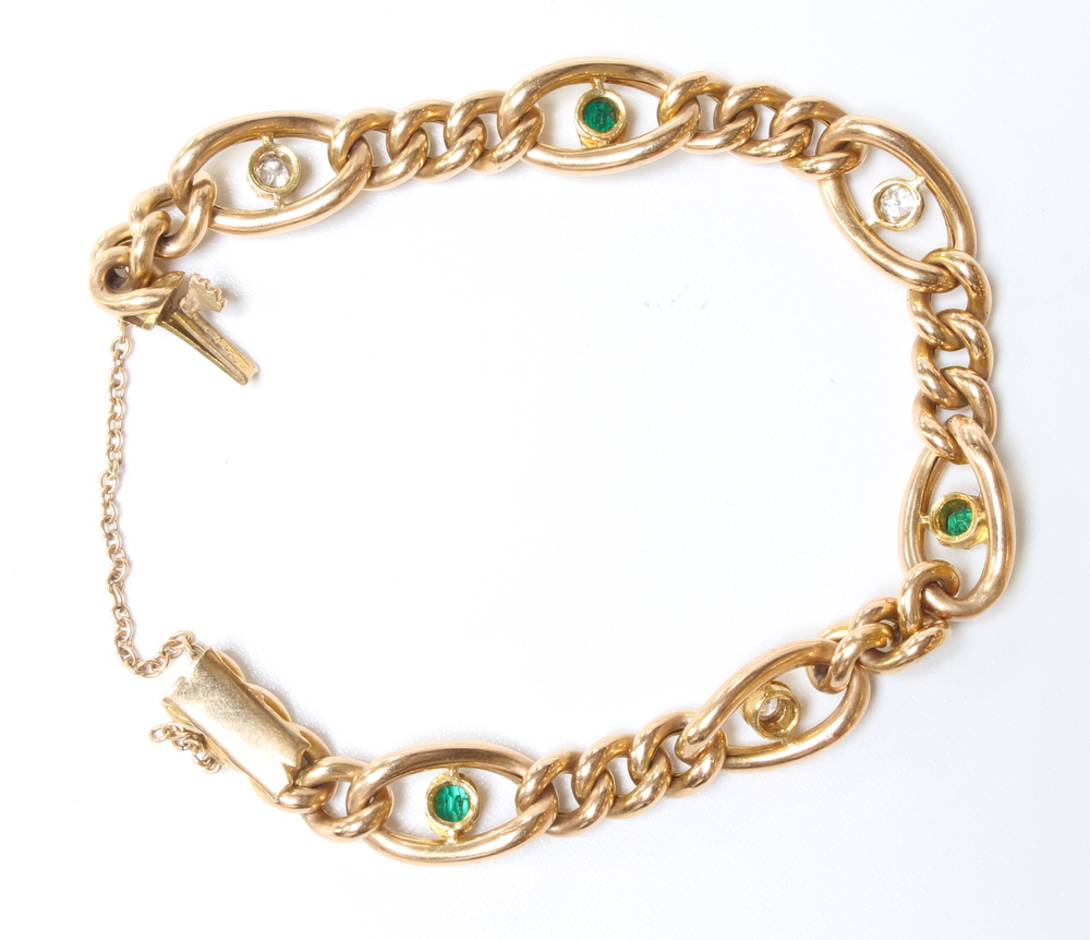 An Edwardian 15ct yellow gold emerald and diamond bracelet, gross 16 grams - Image 3 of 3