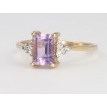 A 9ct yellow gold amethyst and diamond ring, size N, 1.7 grams