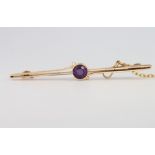 A 15ct yellow gold amethyst bar brooch 4 grams