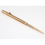 An S Mordan & Co 9ct yellow gold propelling pencil, gross weight 16 grams