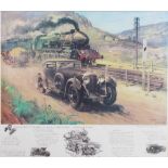 Terence Tenison Cuneo (1907-1996), print, "Bentley V, Blue Train" 68cm x 76cm