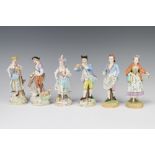 A pair of modern Dresden figures of a lady and gentleman, gentleman carrying a coffee pot, the