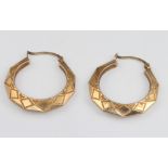 A pair of 9ct yellow gold engraved hoop earrings 1.9 grams