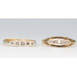 Two 18ct yellow gold diamond set rings size N and Q 1/2, 5 grams