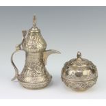 A Turkish miniature silver coffee pot together with a lidded box 230 grams