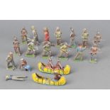 A collection of 18 various Taylor and Barrett and Britains Wild West figures including 2 rare canoes