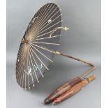 Three 1920's bamboo and wicker parasols