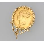 A half sovereign pendant 1842, in a 1 gram 9ct mount