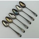 Six George III silver teaspoons, London 1796, 66 grams