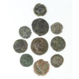 Ten bronze Roman coins