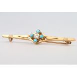 A 14ct yellow gold turquoise and seed pearl bar brooch 6.3 grams