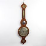 A 19th Century mercury wheel barometer and thermometer, the brassed dial damp/dry indicator and