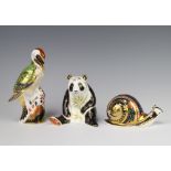 A Royal Crown Derby Imari pattern paperweight of a garden snail no. 3665/4500 7cm, a ditto great