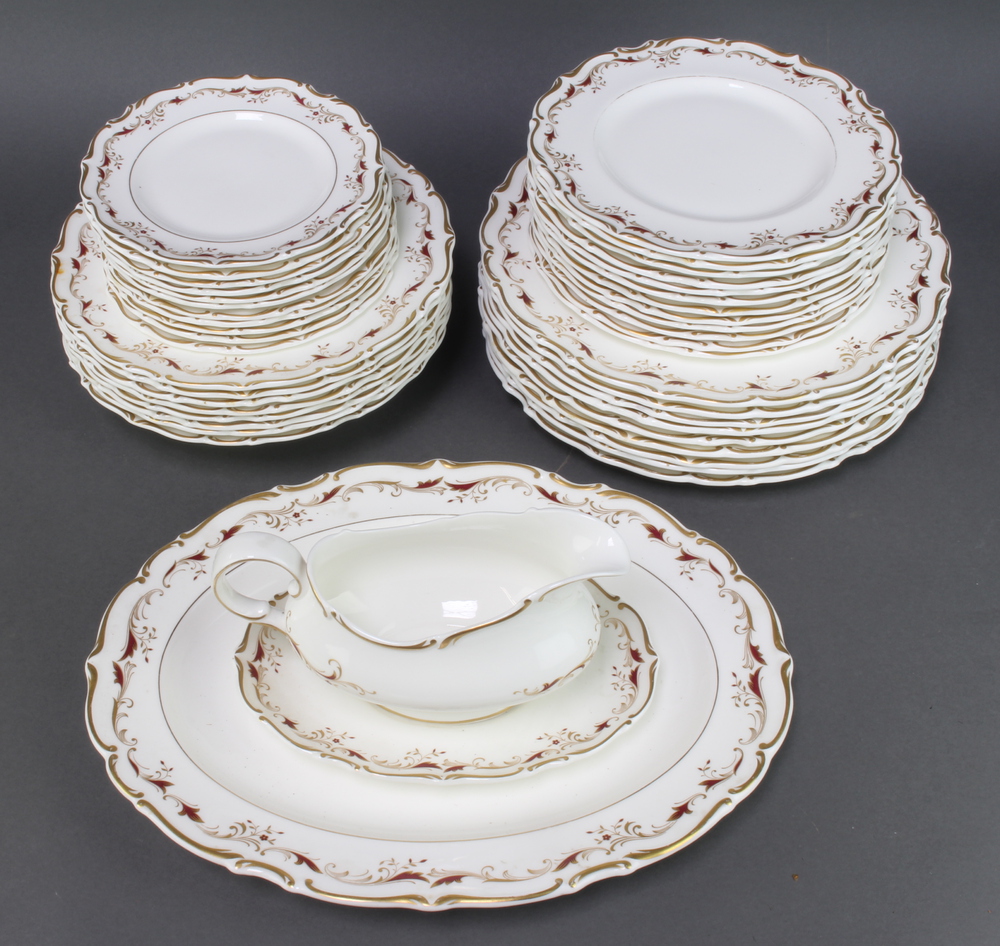 A 41 piece Royal Doulton Strasbourg patterned dinner service comprising 9 dinner plates, 8 soup