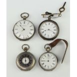 A lady's Edwardian silver half hunter fob watch and 3 other watches, 178 grams grossNone of the