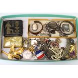 A silver vesta case, minor silver jewellery and other costume jewellery