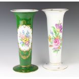 A pair of Dresden tapered vases decorated with panels of spring flowers 40cm