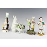A Continental porcelain figure group of a boy and girl with basket of roses 14cm h, the base with