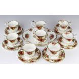 A Royal Albert Old Country Roses part tea set comprising 7 tea cups, 6 saucers, sugar bowl, milk