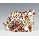 A Royal Crown Derby Imari pattern paperweight bengal tiger with silver stopper 14cm