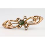 A 9ct yellow gold seed pearl and gem set bar brooch, 2.3 grams