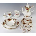 A Royal Albert Old Country Roses part coffee set comprising 2 coffee pots, 5 tea cups, 10 saucers,