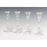 Four Waterford Crystal candlesticks with waisted stems, 20cm