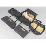 A lady's black bead work evening bag and 5 other evening bags