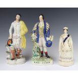 A Victorian Staffordshire figure - Robt Burns 32cm, ditto of a young Queen Victoria 23cm and a