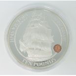 A silver 2015 Guernsey commemorative HMS Victory 250th Anniversary 5 oz coin, boxed
