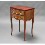 A French 19th Century bow front mahogany bedside table fitted 2 long drawers, raised on cabriole