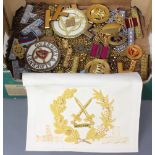 A quantity of Masonic regalia, 3 Royal Arch Past Z collar jewels, various tassels, jewels etc