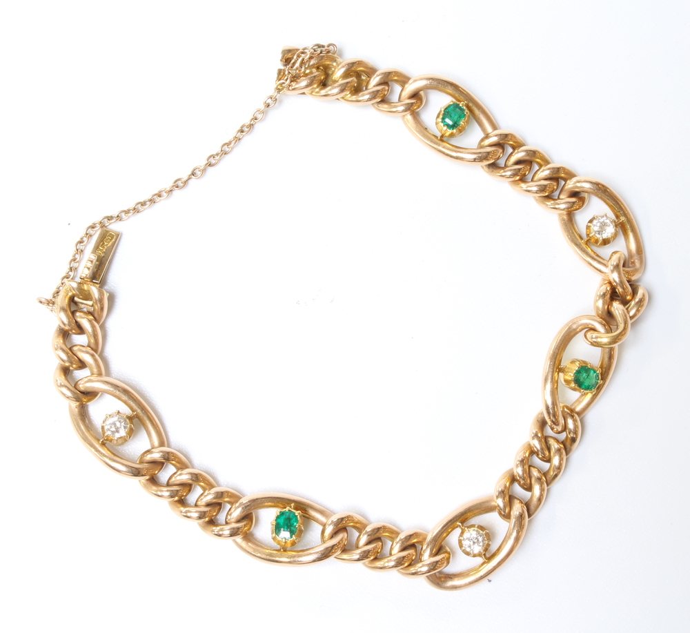 An Edwardian 15ct yellow gold emerald and diamond bracelet, gross 16 grams - Image 2 of 3